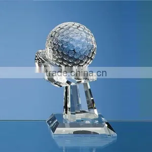 Optical Crystal Golf Ball On Hand Trophy ,Crystal Golf Trophy thumbnail-1