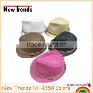 Nature Color Straw Fedora Man Hat Chevron Linen Hatband thumbnail-3