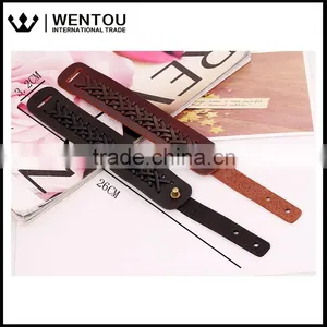 Wholesale Men Vintage Leather Bracelet With One Buckle Wristband Cuff Bangle thumbnail-1