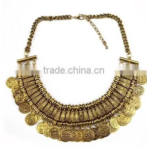 New Arrived European Women Carving Coins Tribal Jewelry Tassels Exaggerate Necklace thumbnail-6