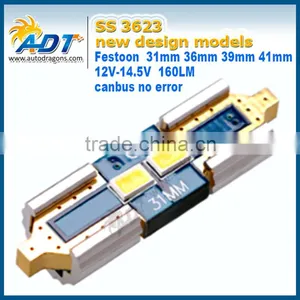 New Style Festoon 31mm 36mm 39mm 41mm 2smd 12V-14.5V 3623 Chips Gold Canbus White Led Signal Lights Bulbs thumbnail-1