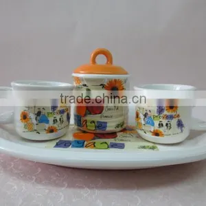 Daily Coffee Tea Set With Two Ceramic Cups and a Sugar Pot With Tray thumbnail-1