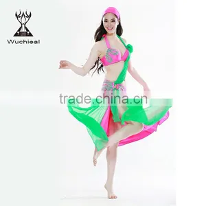 Wuchieal Wholesale 2015 Elegant Spandex Long Arabian Ballroom Performance Costume Dress for Women thumbnail-1