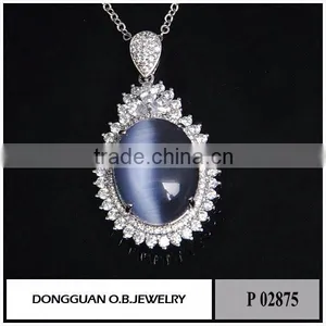 Handmade Semi-precious Stone Grey Cat Eye Stone Pendant thumbnail-1