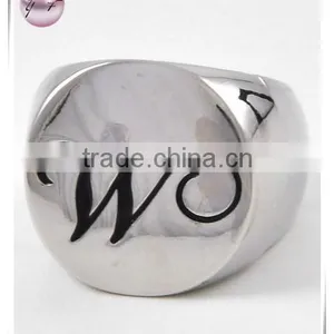Rhodiumized Metal Black Epoxy Lead Nickel Compliant Initial W Stretch Ring thumbnail-1