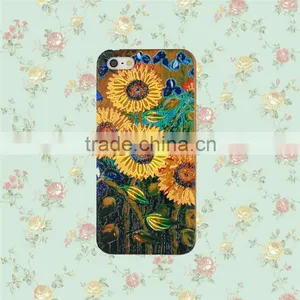 Color Painting Blossom Sun-flower PC and Wood Cell Case for IPhone 5 With Press Key thumbnail-1
