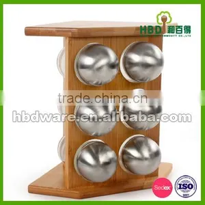 Hot Selling Bamboo Rack Set With Six Glass Spice Jars Wholesale thumbnail-3