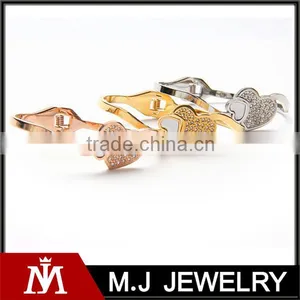 Classic Tricolor Stainless Steel Open Crystal Bangle Heart Jewelry Wedding for Women thumbnail-1