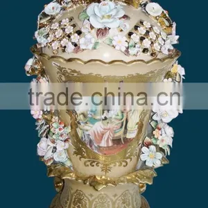 Birds and Flowers Decorated Ceramic Jar, Hand Painted Luxury Designed Jar thumbnail-3