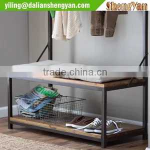 Metal&Wood Mixed Living Room Storage Shelf With Coat Hanger thumbnail-2