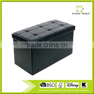 Fashional Black Rectangle Garments Sundry Faux Leather Storage Ottoman For Living Room thumbnail-1