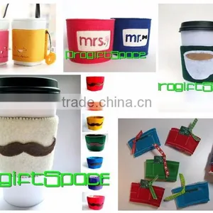 2017 Fashion New Nonwoven Polyester Felt Custom Black Coffee Sleeve Cup Sleeve With Handle Cute Home Decoration OEM ODM China thumbnail-2