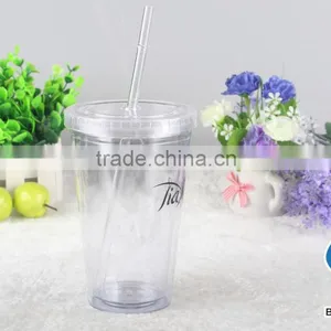 12oz Clear Acrylic Double Wall Tumbler With Straw thumbnail-3