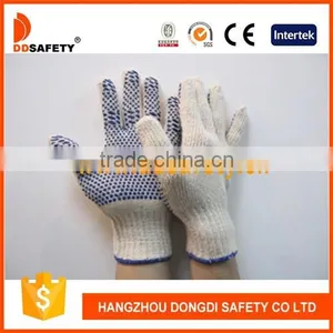 DDSAFETY 2017 7G Natural Cotton Knitted Gloves With Blue PVC Dots Safety Gloves thumbnail-1