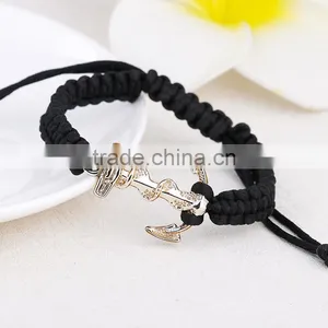 Braided Silk Cord Macrame Woven Bracelet Boat Nautical Navy Anchor Bracelet With Adjustable Knot thumbnail-3