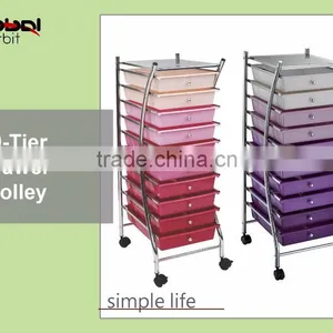 10 Tier Metal Wagon Organizer Cart Storage Plastic Drawer Cart Trolley thumbnail-1