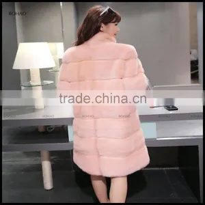 2016 Modern Pink Faux Fur Mink Coat Big Fur Collared Coats thumbnail-3