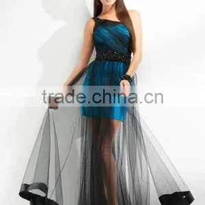 Blue With Black Organza Short Cocktail Dress thumbnail-1