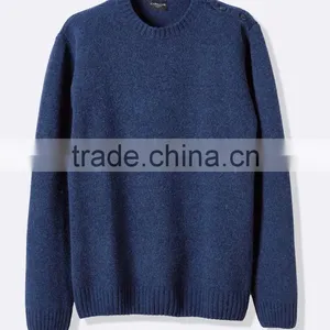 High Quality Grey/Dark Blue Color Combine Shoulder Button Design Sweater Men (BKNM19b) thumbnail-1