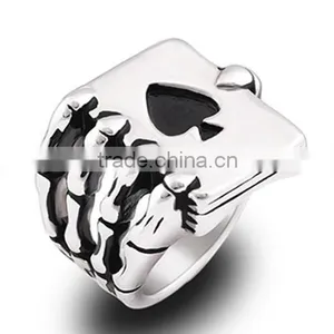 Custom Black Heart Playing Cards Mens Rings Vintage Style Big Titantium Steel Rings for Mens Gifts thumbnail-1