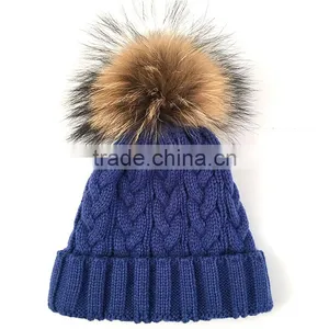 Myfur Raccoon Fur Ball Top Knit Hat for Unisex Adult Beanie Hat Wholesale thumbnail-2