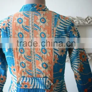 Vintage Kantha Long Accent Jacket in Turquoise & Orange ~ Medium thumbnail-5