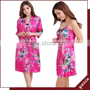 Women's 2pcs Kimono Satin Silk Robes Nighty Sexy Kimono TP001 thumbnail-1