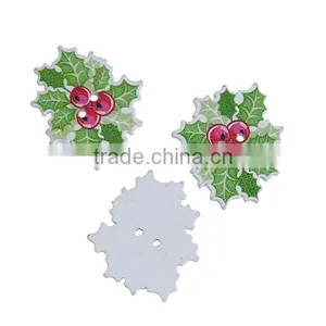 Wood Sewing Buttons Scrapbooking 2 Holes Leaf Red & Green Christmas Pattern thumbnail-3