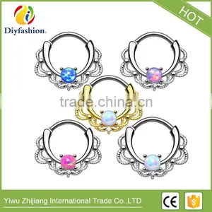 Most Popular Titanium and Copper Opal Stone Wave Shape Nipple Nose Ring for Unisex thumbnail-6