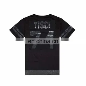 Leather Sleeves Heat Transfer Logo 100% Cotton Longer Men Tshirt thumbnail-1