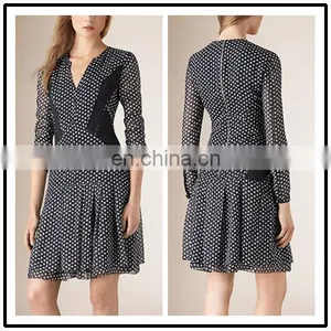 2015 Autumn Women Apparel Long Sleeve Chiffon Pleated A Line Long Sleeve Stretch Wear Black Dress NT6559 thumbnail-1