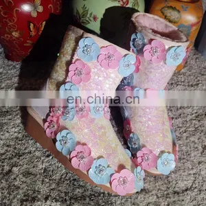 Aidocrystal New Designed Flower Women Bling Pink Sequins Wedge Heel Ankle Snow Boots thumbnail-2