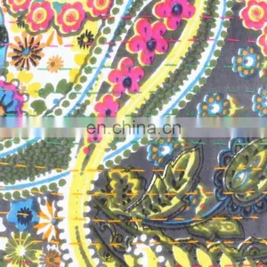 Hand-stitched Kantha Pillow Indoor & Outdoor-Indian Brown Multi Colour Kantha Cushion Covers-Kantha Pillow Covers Textile Art thumbnail-2