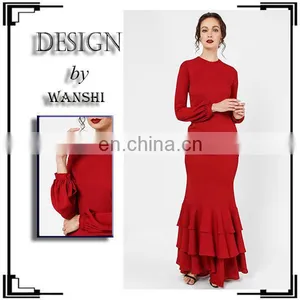 Modern Islamic Clothing Wholesale Fashion Ruffle Design Long Bell Sleeve Baju Kurung thumbnail-1