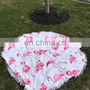 F0037 Flamingo Round 'Roundie' Beach Towel Microfiber With Tassels Dia 1.5 Meter thumbnail-2