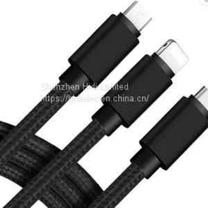 Multi Charging Cable 3-in-1 Multiple USB Fast Charger Cord With IOS Micro USB Type C Adaptors thumbnail-2