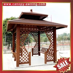 Outdoor Hotel Villa Park Garden Wood Look Style Aluminum Metal Gazebo Pavilion Pagoda Gloriette thumbnail-1