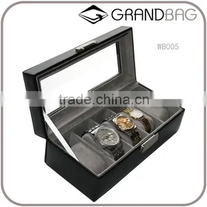 Black Genuine Leather 5-slot Watch Display Box Watch Organizer Case Travel Jewelry Case thumbnail-1