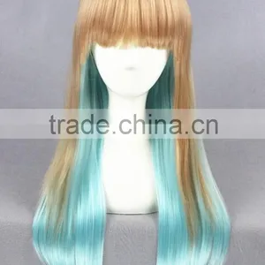 High Quality 65cm Medium Long Straight Brown&Blue Color Mixed Lolita Wig Synthetic Anime Wig Cosplay Hair Wig Party Wig thumbnail-2