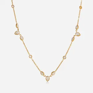 18K Gold Plated Stainless Steel CZ Tassel Necklace & Bracelet DIY Charm thumbnail-3