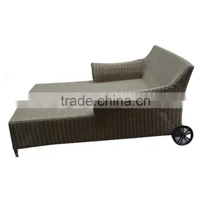 Outdoor Rattan Furniture Wicker Chaise Lounge Chair Pool Two Seat Sofa Lounge Chair Wheels thumbnail-2