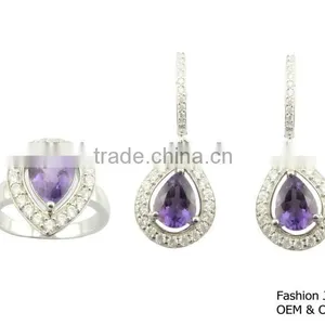 Teardrop Shaped Rhodium Plated Crystal Jewelry Set thumbnail-1