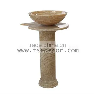 Classic Style Honey Onyx Stone Pedestal Sink thumbnail-1