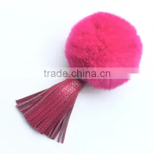 Fuchsia Rabbit Fur Bag Charm Pendant With Real Leather Tassel Supplier's Choice thumbnail-1