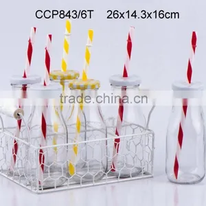 Glass Bottle With Straw With Metal Rack(CCP843/6T) thumbnail-1