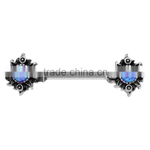 Synthetic Opal Tribal Sun Barbell Nipple Ring thumbnail-1