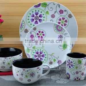 Stoneware Dinner Set With Flower Decal thumbnail-1