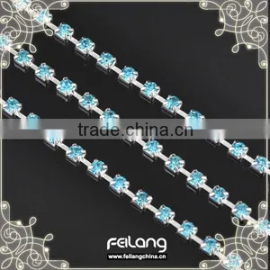 Aquamarine Silver Base Sparse Rhinestoen Cup Chain thumbnail-1