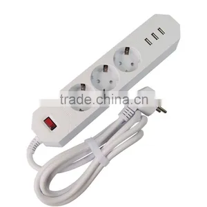 1.8meter EU 3-Outlet Power Extension Socket With 3USB Charging Ports thumbnail-1