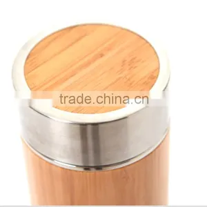 Natural Bamboo Eco-friendly Double Wall Vacuum Insulated 12 Oz Bottle With Stainles thumbnail-2